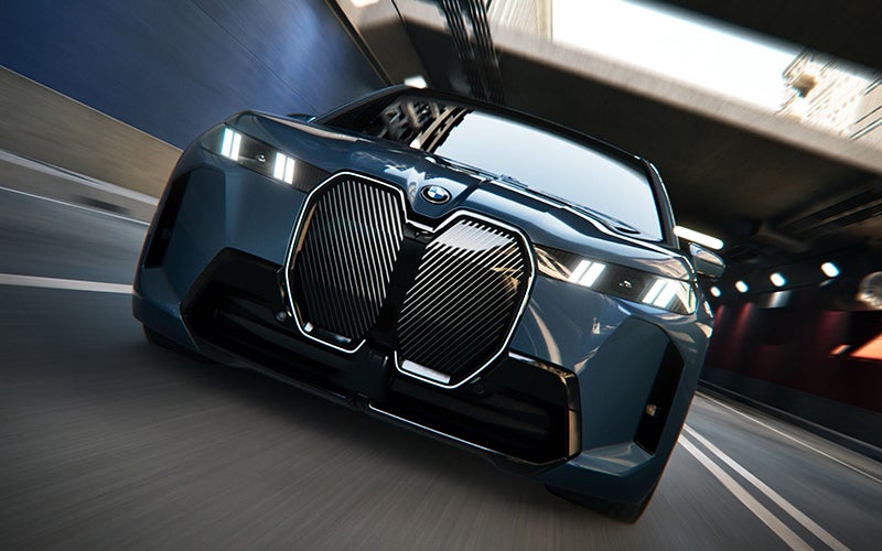Close up of the BMW iX grille driving. | BMW of Spokane in Spokane WA
